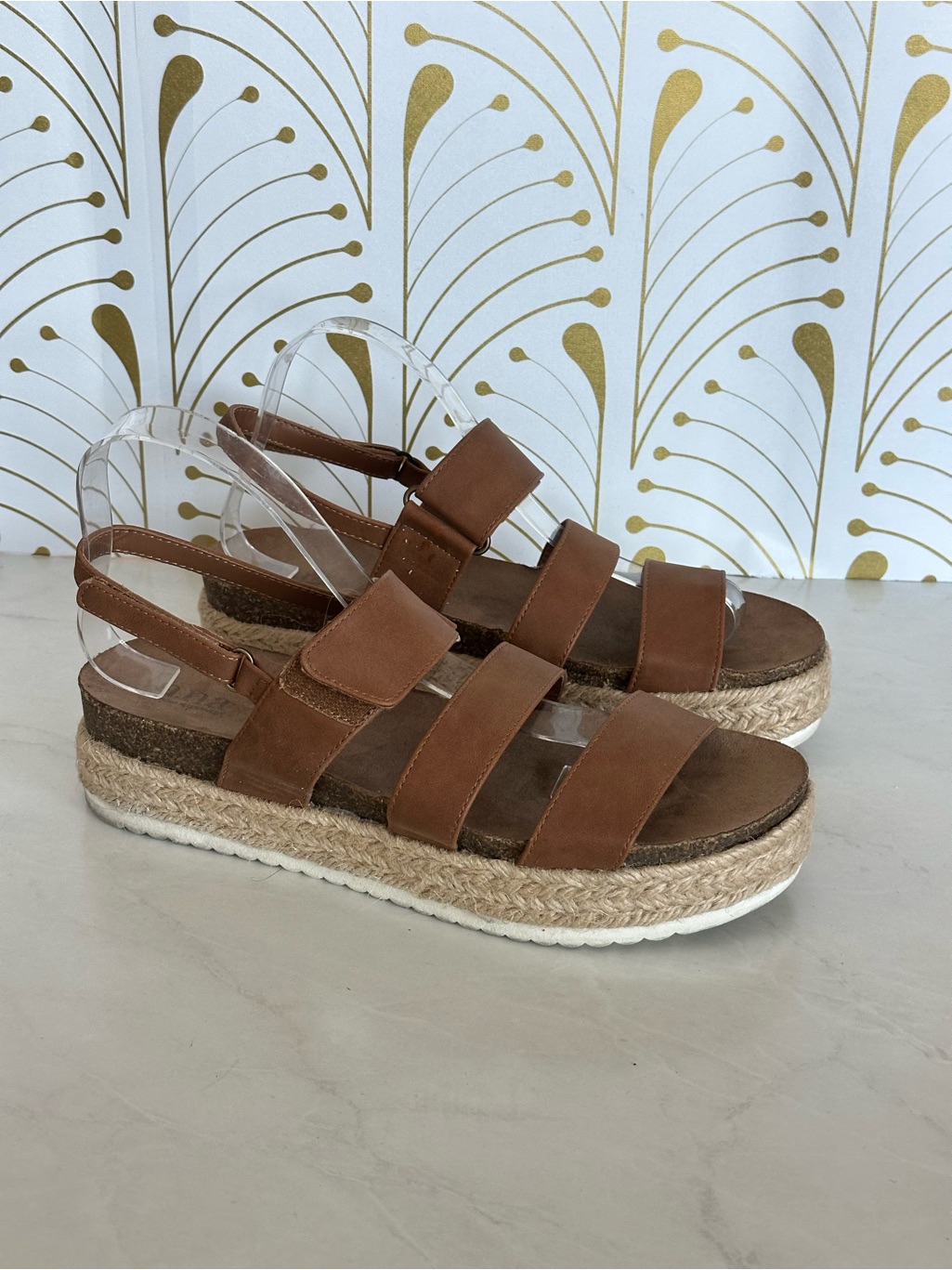 A.N.A Brown Jute Espadrille Platform Slingback Sandals
